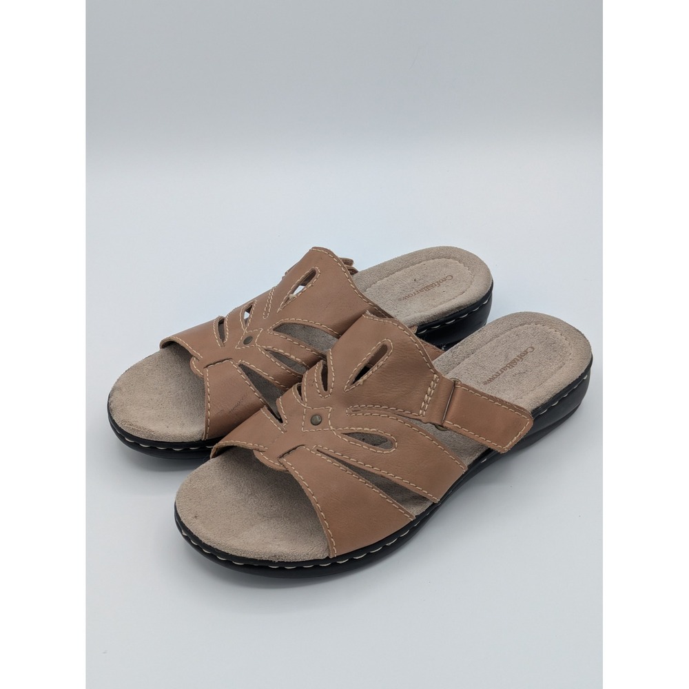 Croft & Barrow Slide Sandals 9.5 M Tan Laser Cut Comfort Casual Walking Shoes